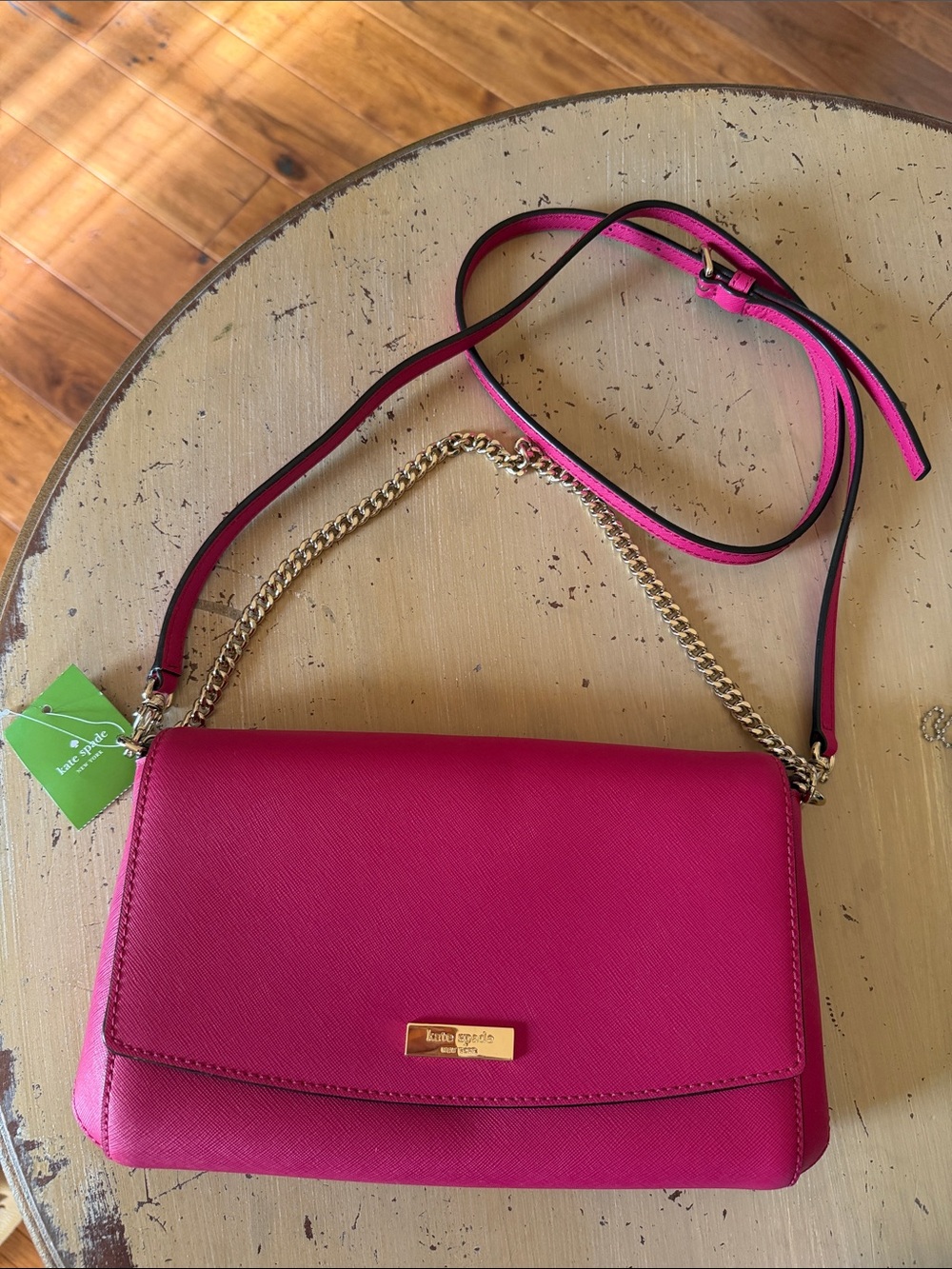 kate spade hot pink Leather Crossbody with Gold Chain